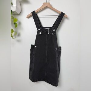 MNG Denim Overall Dress Black Pinafore Mini Adjustable Strap Button Women’s XXS